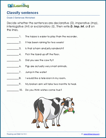 Classify sentences worksheets | Worsheets library