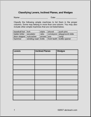 classifying simple machines worksheet answers