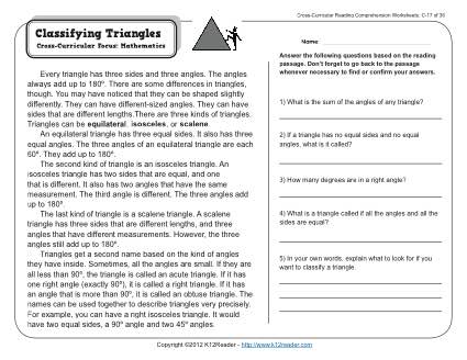 Classifying Triangles | 3rd Grade Reading Comprehension Worksheet