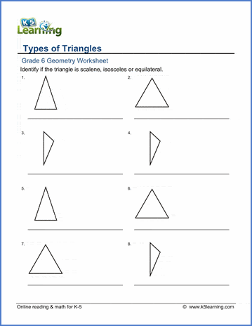 Grade 6 Geometry Worksheets: Classifying triangles | Worsheets library