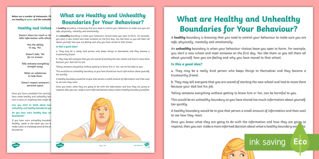 What Are Healthy and Unhealthy Boundaries? Worksheet
