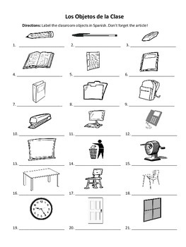 Spanish Classroom Objects Labeling Worksheet by Exploring French ...