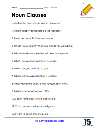 clause and phrase worksheet