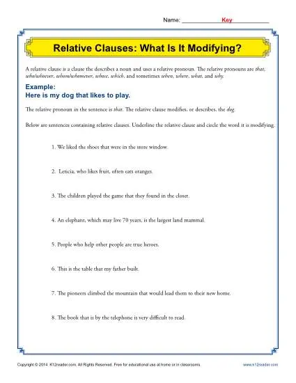 Relative Clauses: What Is It Modifying? | Grammar Worksheets