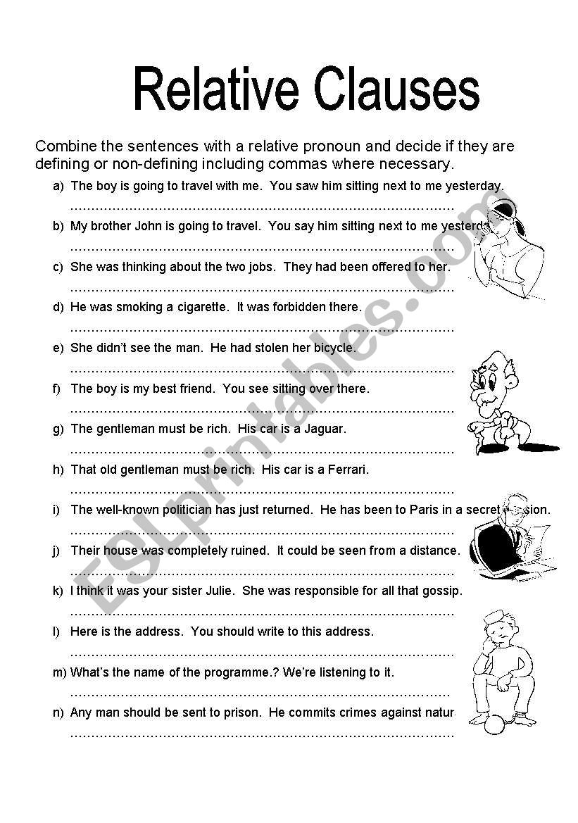 DEFINING &  NON-DEFINING RELATIVE CLAUSES - ESL worksheet by nattie