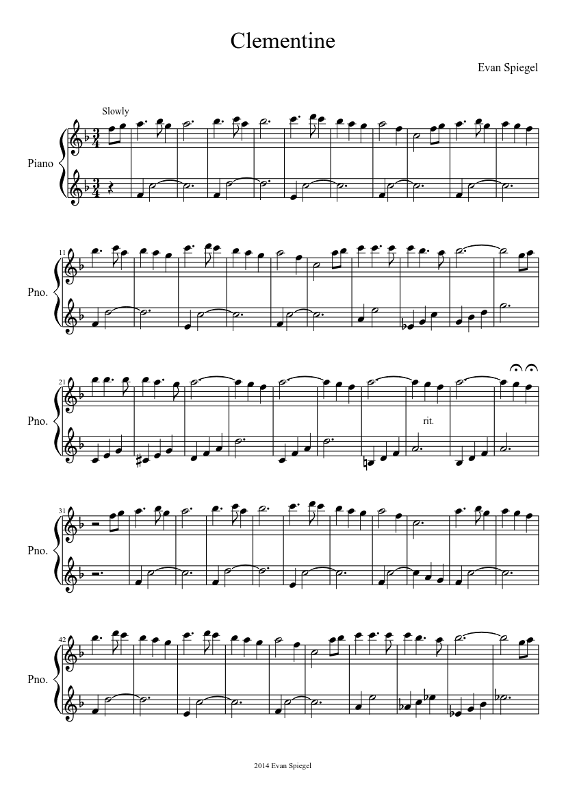 Clementine Sheet music for Piano (Solo) Easy | Musescore.com