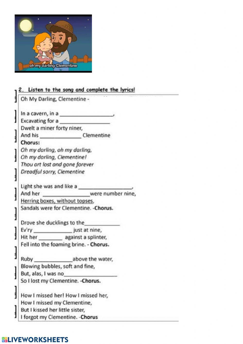 Oh, my darling Clementine worksheet  