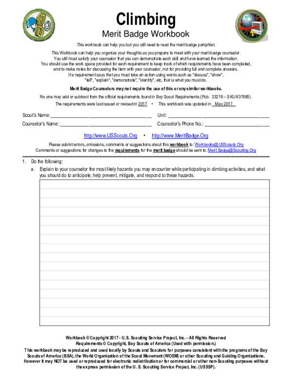 climbing merit badge worksheet answers