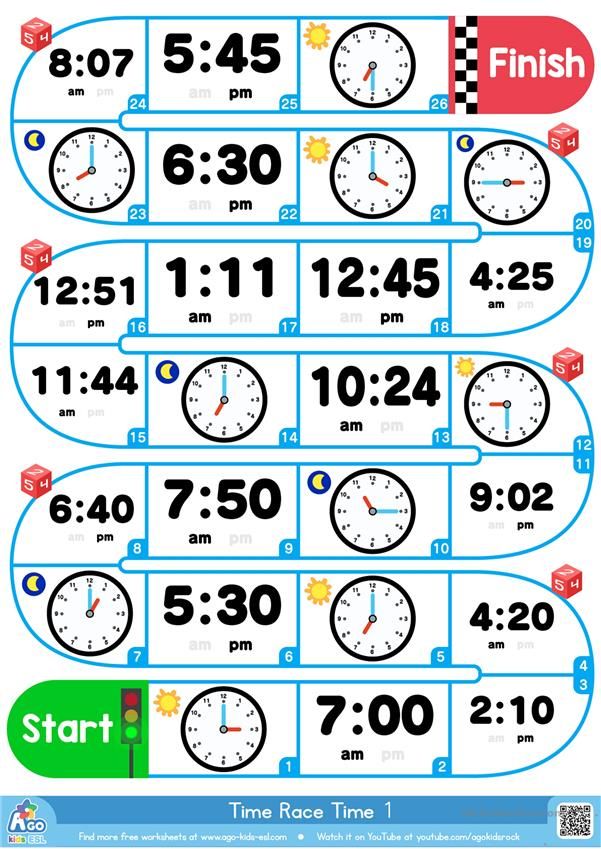 Telling The Time - ESL Board Game (Analog and Digital Clocks)