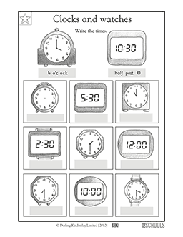 Clocks and watches | 1st grade Math Worksheet | GreatSchools
