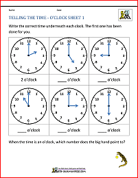 clock practice worksheet