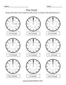 Tell the time to the hour activity worksheet