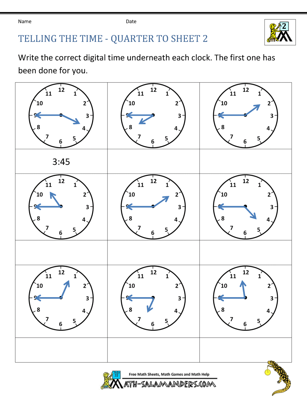 Clock Worksheet - Quarter Past and Quarter to