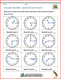 Clock Worksheet - Quarter Past and Quarter to