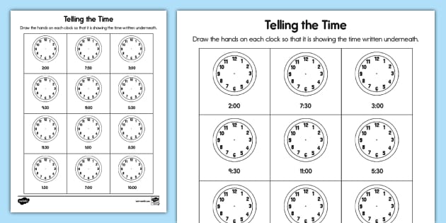 OClock and Half Past Clock Activity for K-2nd Grade