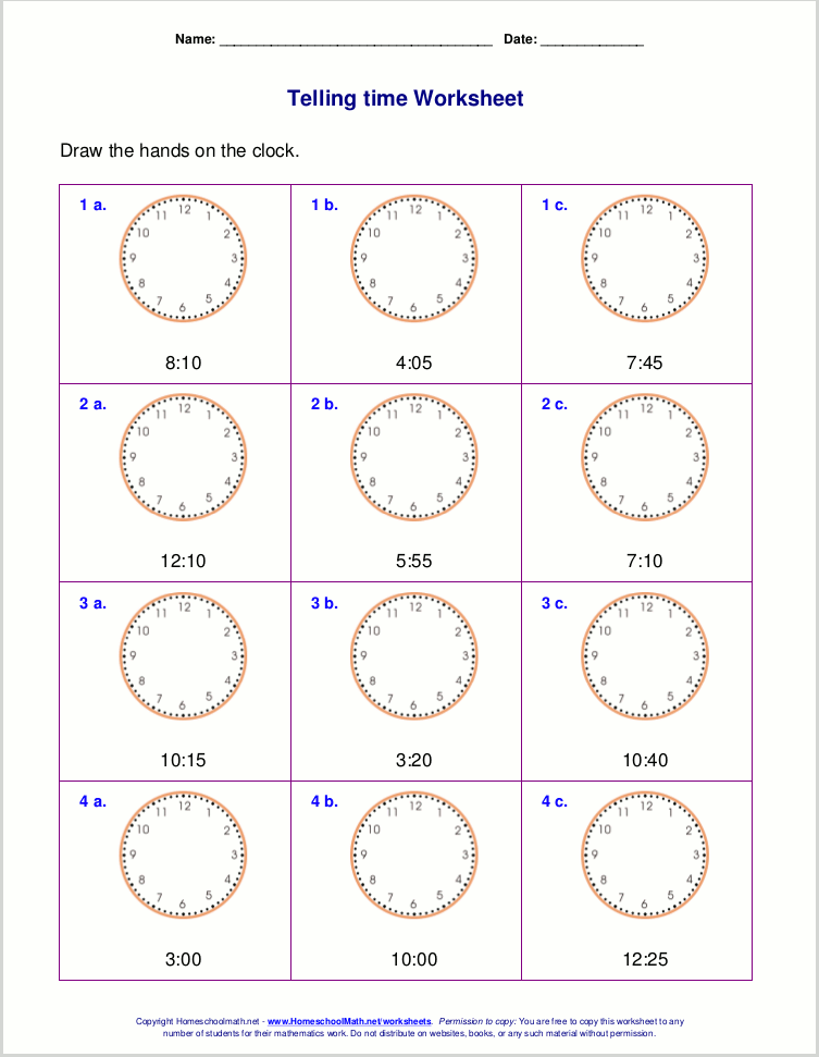 Telling time worksheets for 2nd grade
