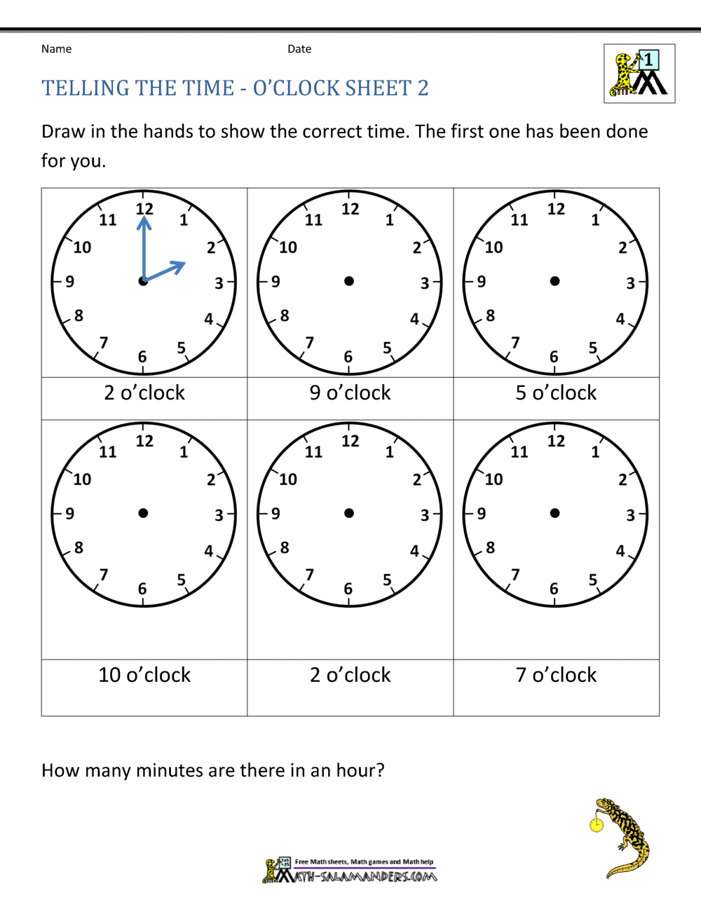 Telling Time Worksheets - Oclock and Half past