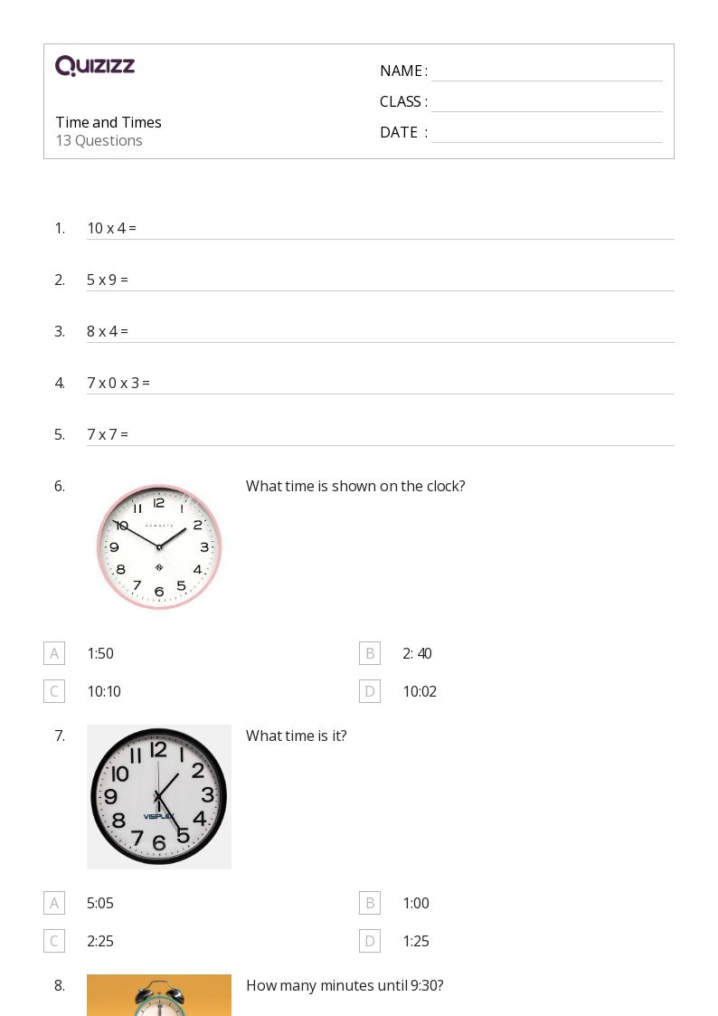 50+ Time worksheets for 4th Grade on Quizizz | Free &  Printable