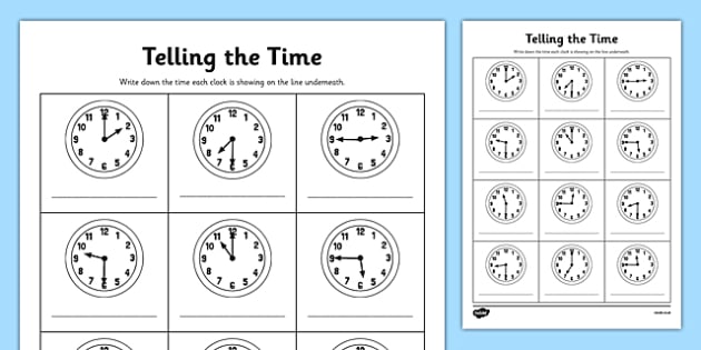Oclock, Half Past, and Quarter Past the Hour Time Worksheet