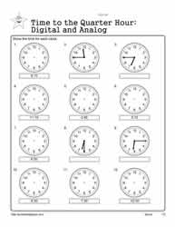 Telling Time To Quarter Hour Worksheets