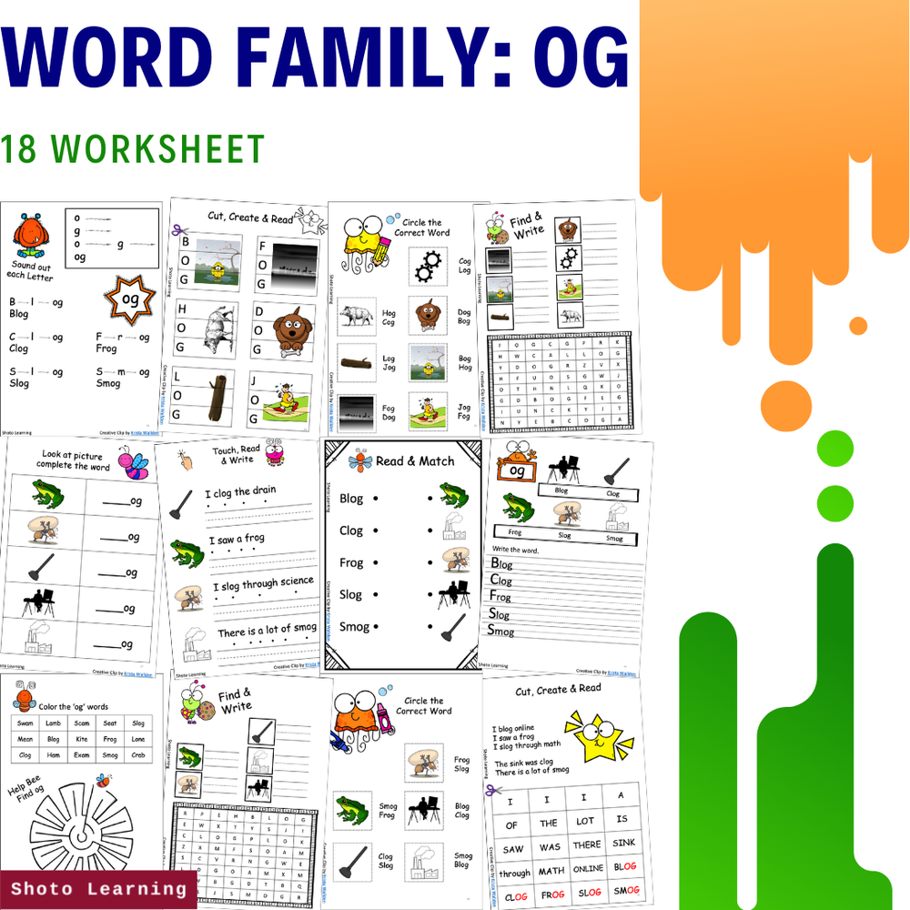 OG WORD FAMILY CVC BLEND WORKSHEET SPEAKING, READING &  WRITING 4 LETTER  WORDS — Shoto Learning | English | Math | Science Worksheets