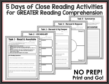 Mount Rushmore Reading Passage and Close Reading Worksheets ...