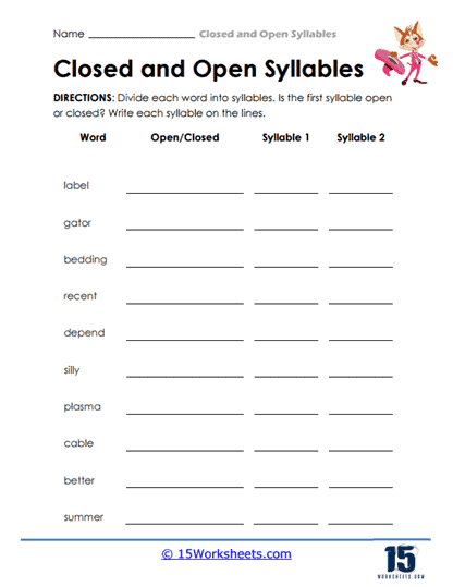 Closed and Open Syllables Worksheets - 15 Worksheets Library