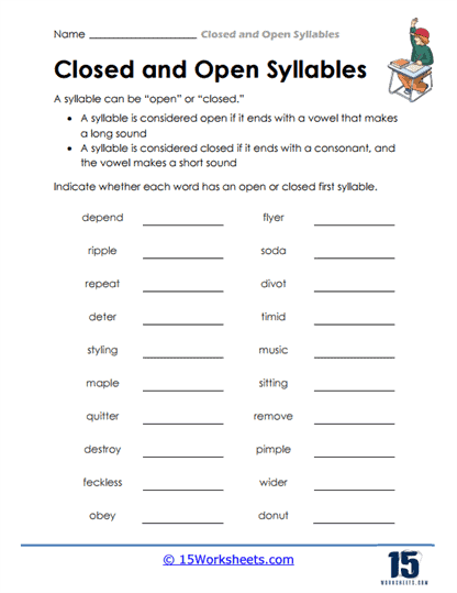 Closed and Open Syllables Worksheets - 15 Worksheets Library