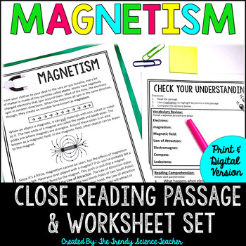 Magnetism: CLOSE Reading Worksheet Set [Print &  Digital for ...