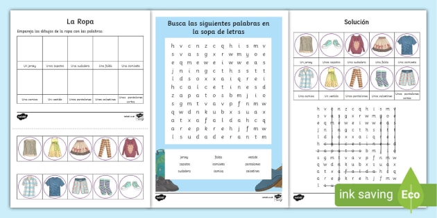 clothing in spanish worksheet