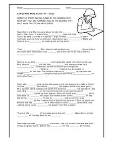 Cloze Passages Lesson Plans &  Worksheets Reviewed by Teachers