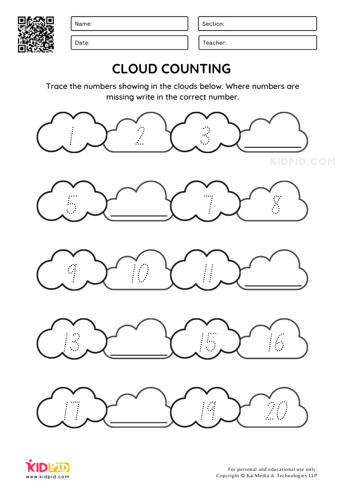 Cloud Counting Worksheets for Kids - Kidpid