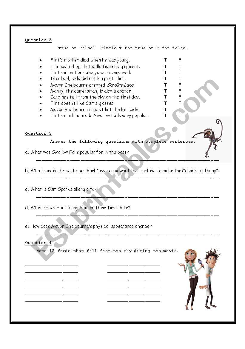 cloudy with a chance of meatballs worksheet