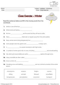 Science: Winter Cloze Activity | Worksheet | PrimaryLeap.co.uk
