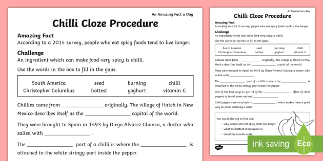 Chilli Cloze Procedure Worksheet / Worksheet (teacher made)