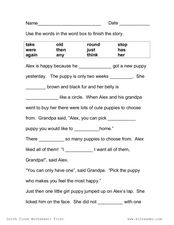Cloze Passage - New Puppy Worksheet for 1st - 3rd Grade | Lesson ...