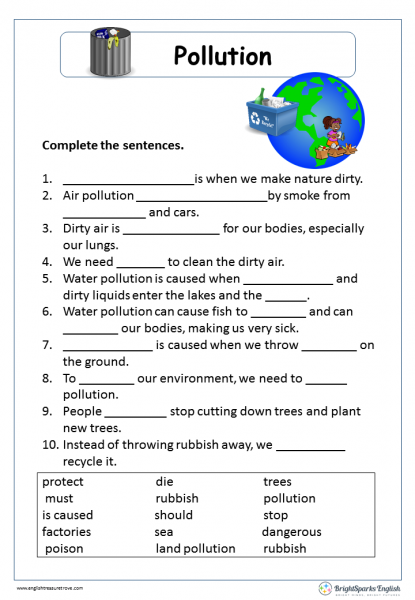 Pollution Cloze Passage English Reading Worksheet - English ...
