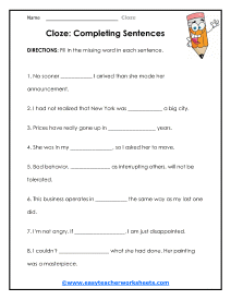 Cloze Worksheets