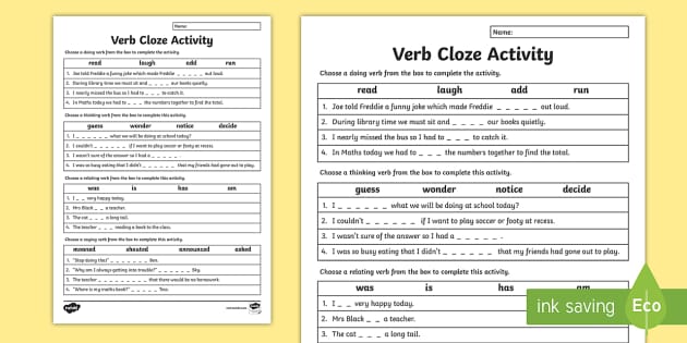 Verb Cloze Passage | Year 3 Australia | Teacher-Made