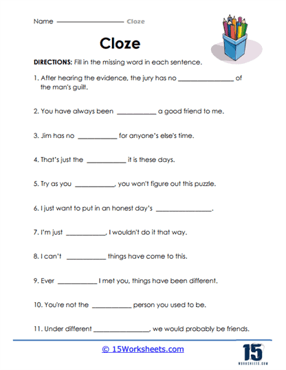 Cloze Worksheets - 15 Worksheets Library