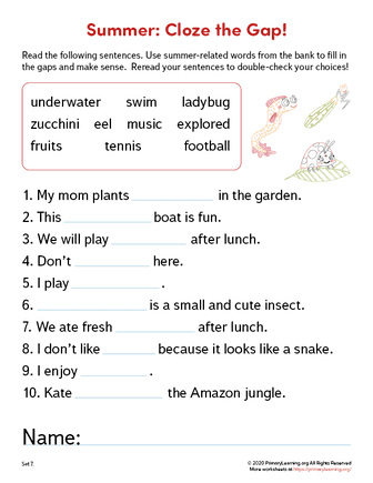cloze sentence worksheet