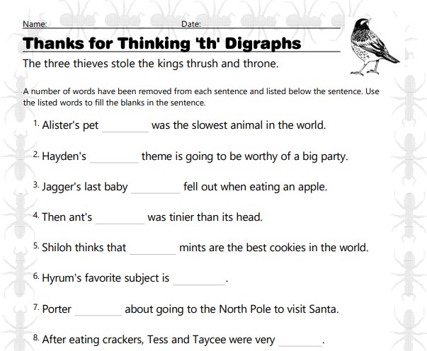Thanks for Thinking th Digraph Cloze Worksheet | Educational ...
