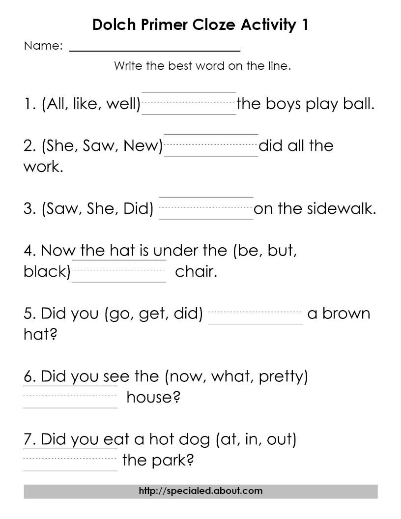 Dolch High Frequency Words Free Printable Worksheets