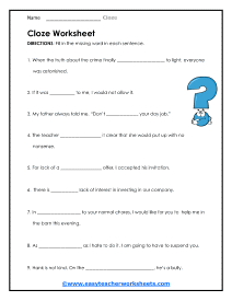 cloze sentences worksheet