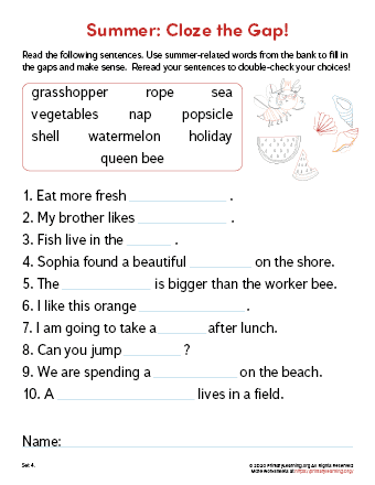 cloze sentences worksheet