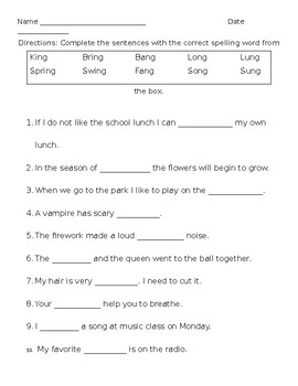 ng Ending words Cloze Sentences Worksheet by Learning with ELLs