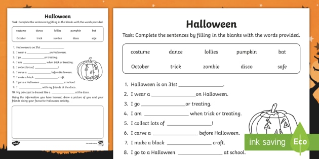 Halloween Cloze Activities - Downloadable Worksheet - F-2