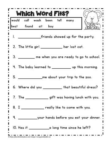Cloze Worksheet 2-6 Worksheets