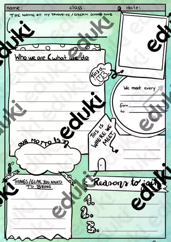 My favourite / dream school club - worksheet / sketchnotes