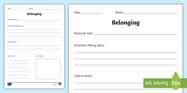 Belonging to a Club RE Worksheet (teacher made) 